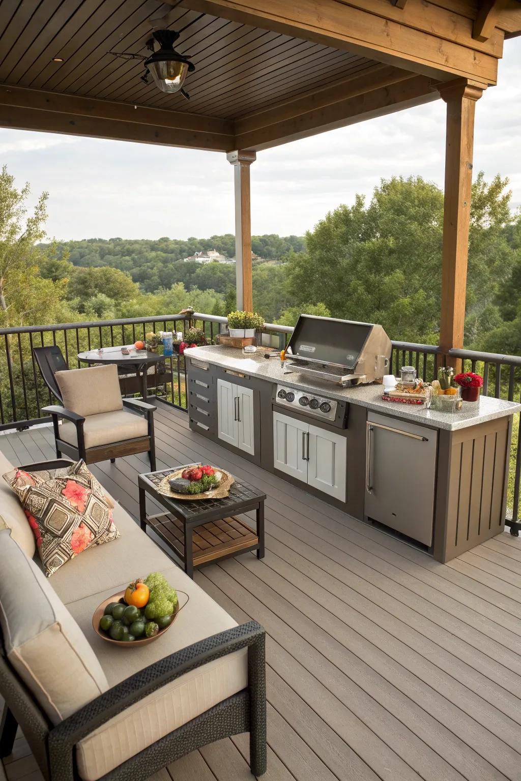An outdoor kitchen delight on a 20x20 deck.