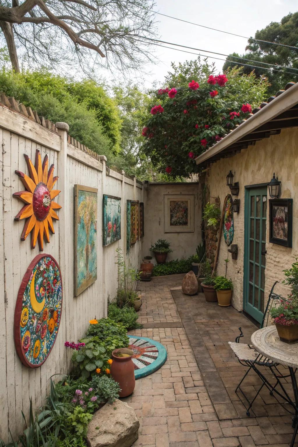 Outdoor art adds personality and ties the space together.