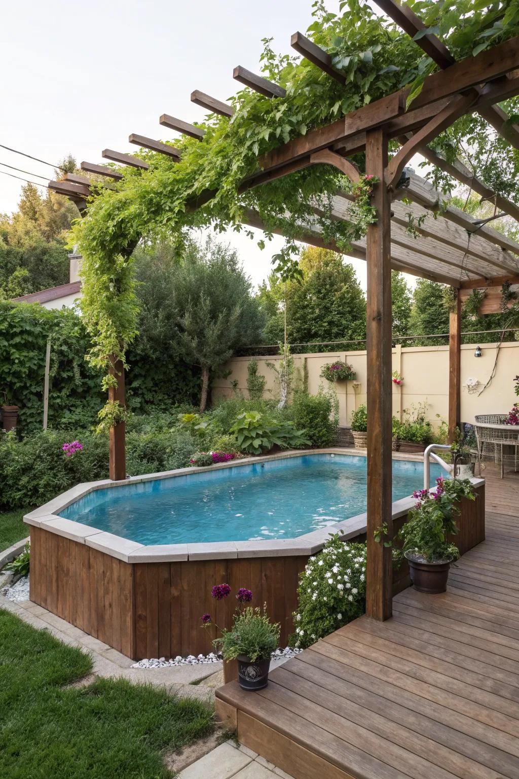 A pergola offers shade and an elegant touch to your pool setting.