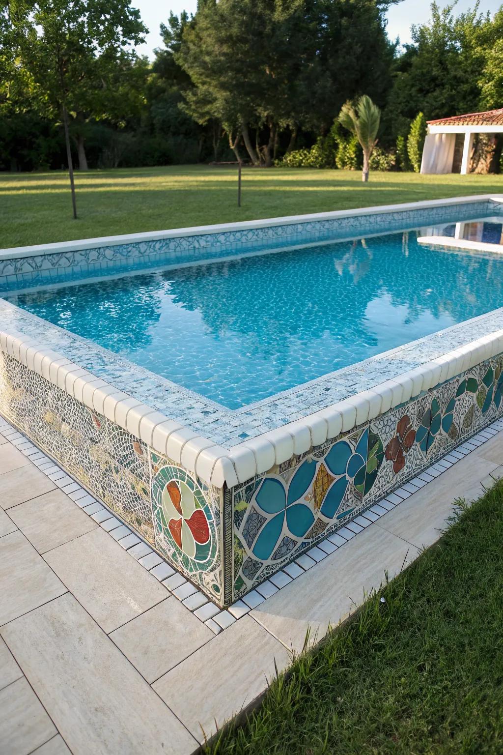 Mosaic tiles add an artistic touch to your pool.