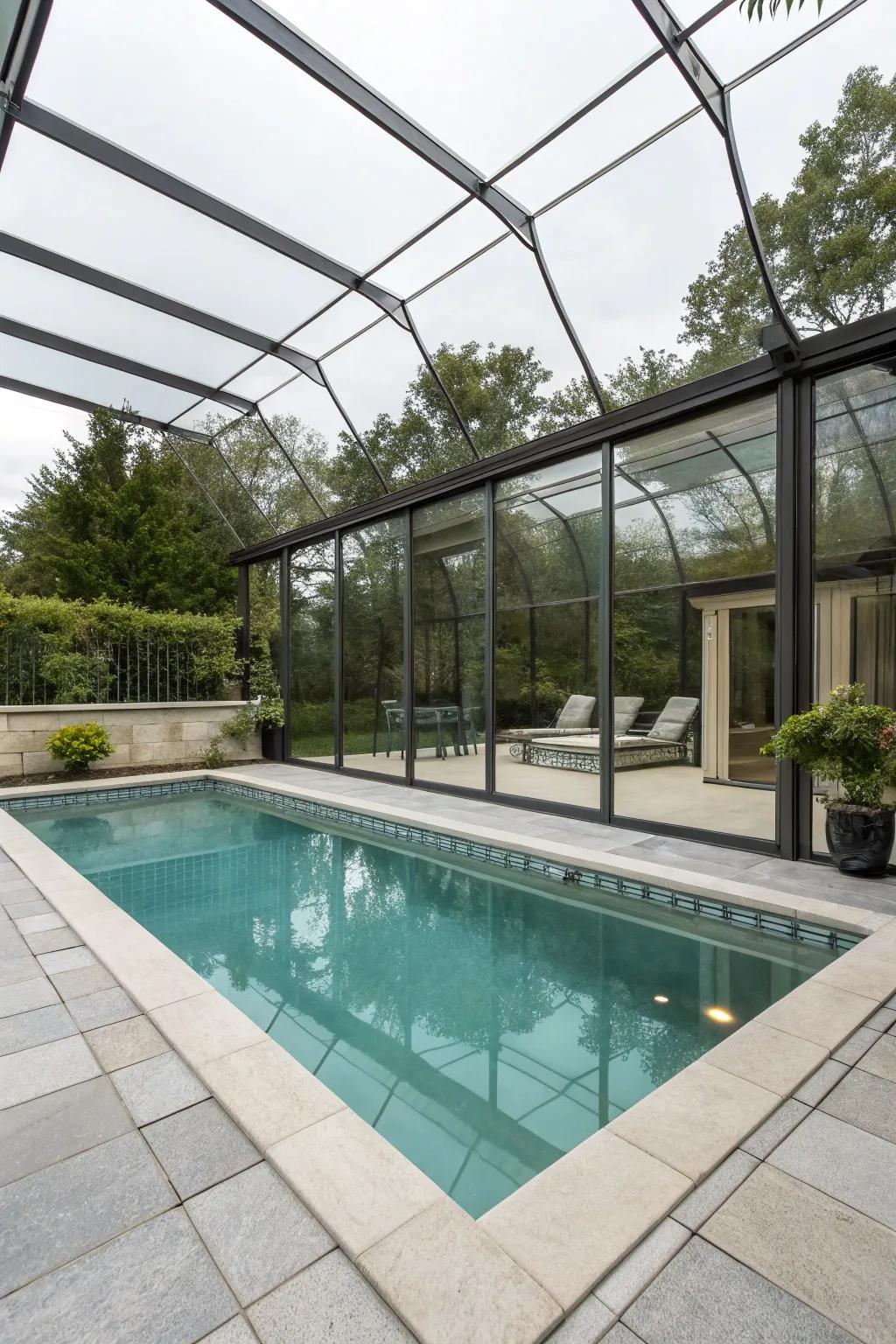 Glass panels provide elegance and unobstructed views.