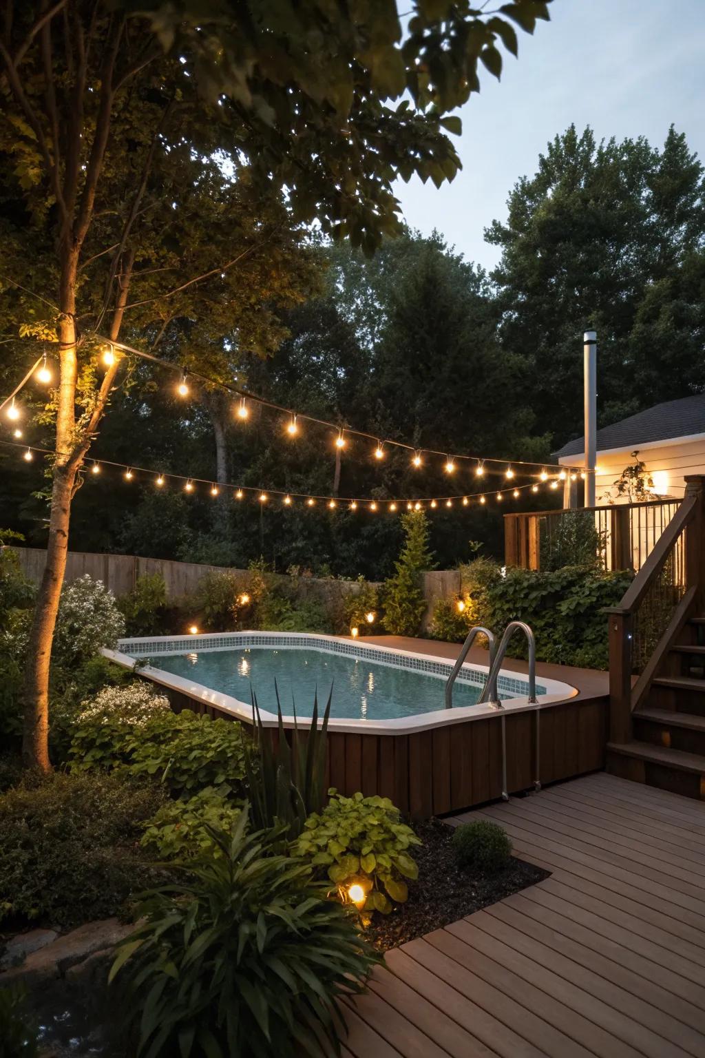 Illuminate your deck with lighting for a magical evening ambiance.