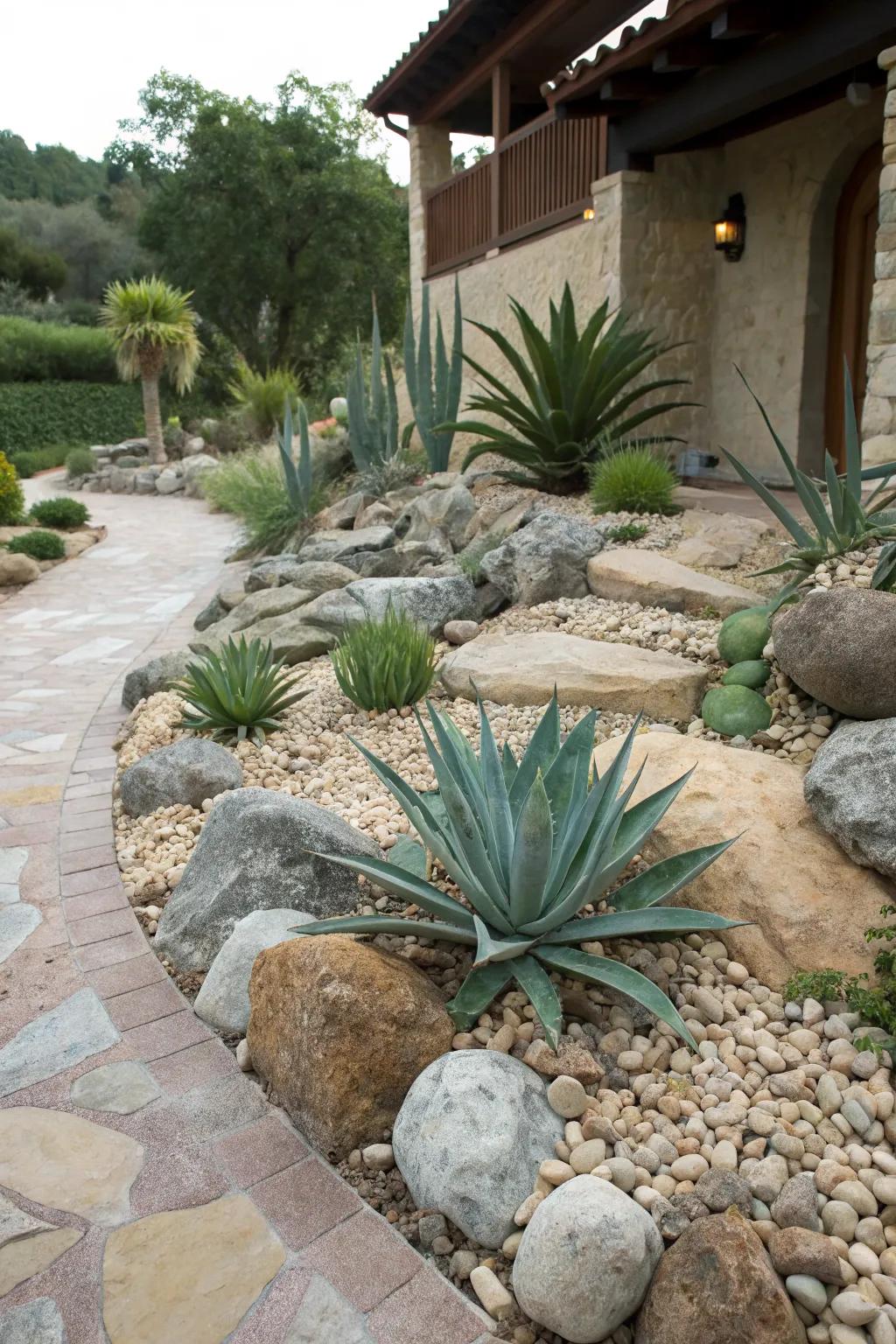 Naturalistic rock garden with agave.