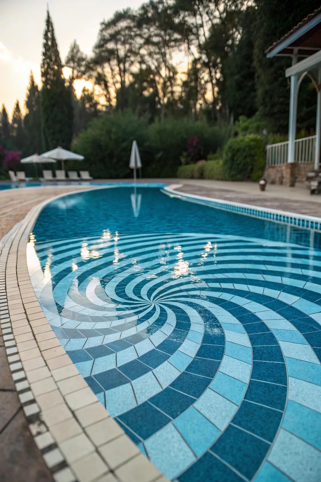 A pool with an optical illusion design, adding a magical touch.