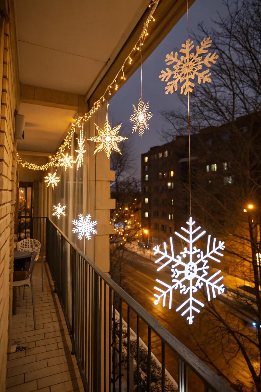 DIY snowflakes add a personal and festive touch to your balcony.