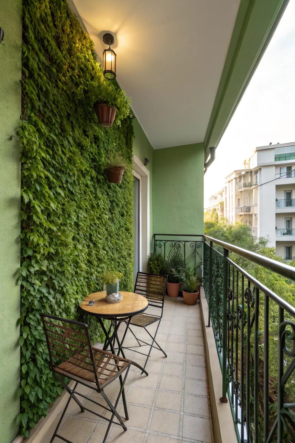 Enjoy privacy with a lush green wall on your balcony.