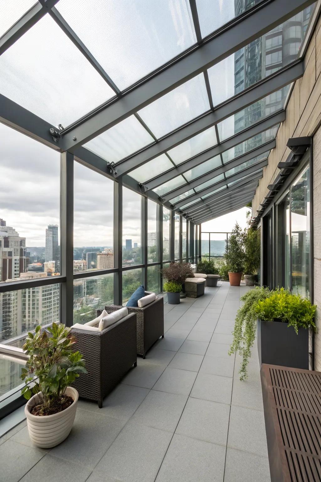A glass roof offers stylish protection from the sun.