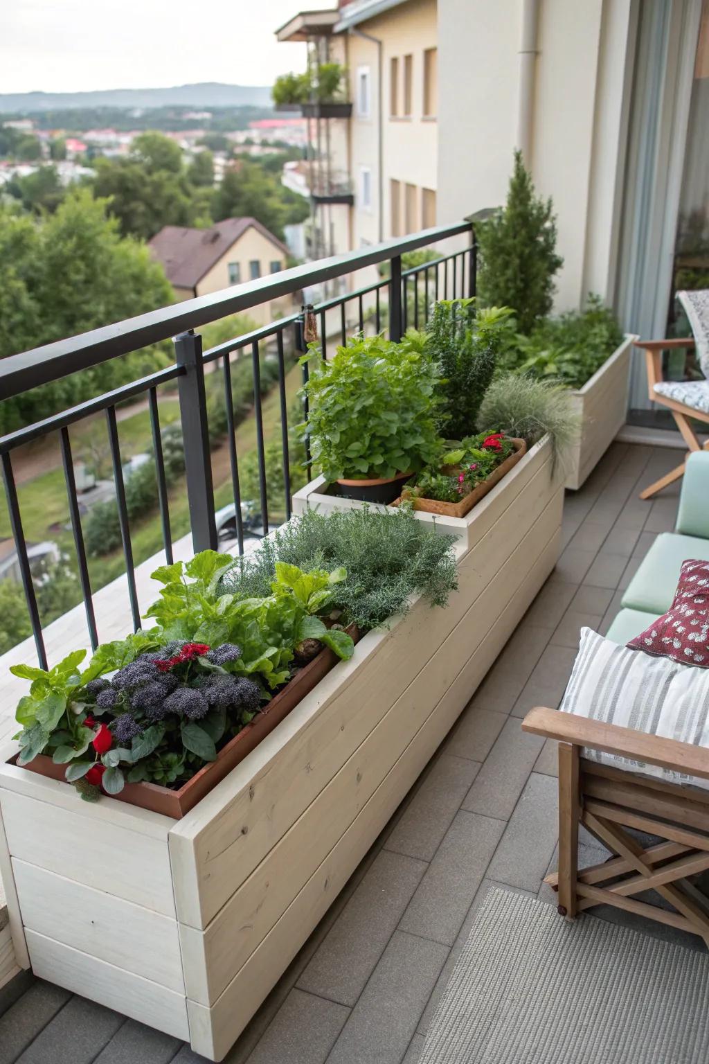 Combine seating and greenery with multifunctional planter designs.