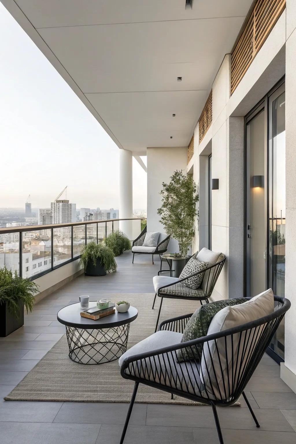 Minimalist decor creates a sleek and modern terrace.