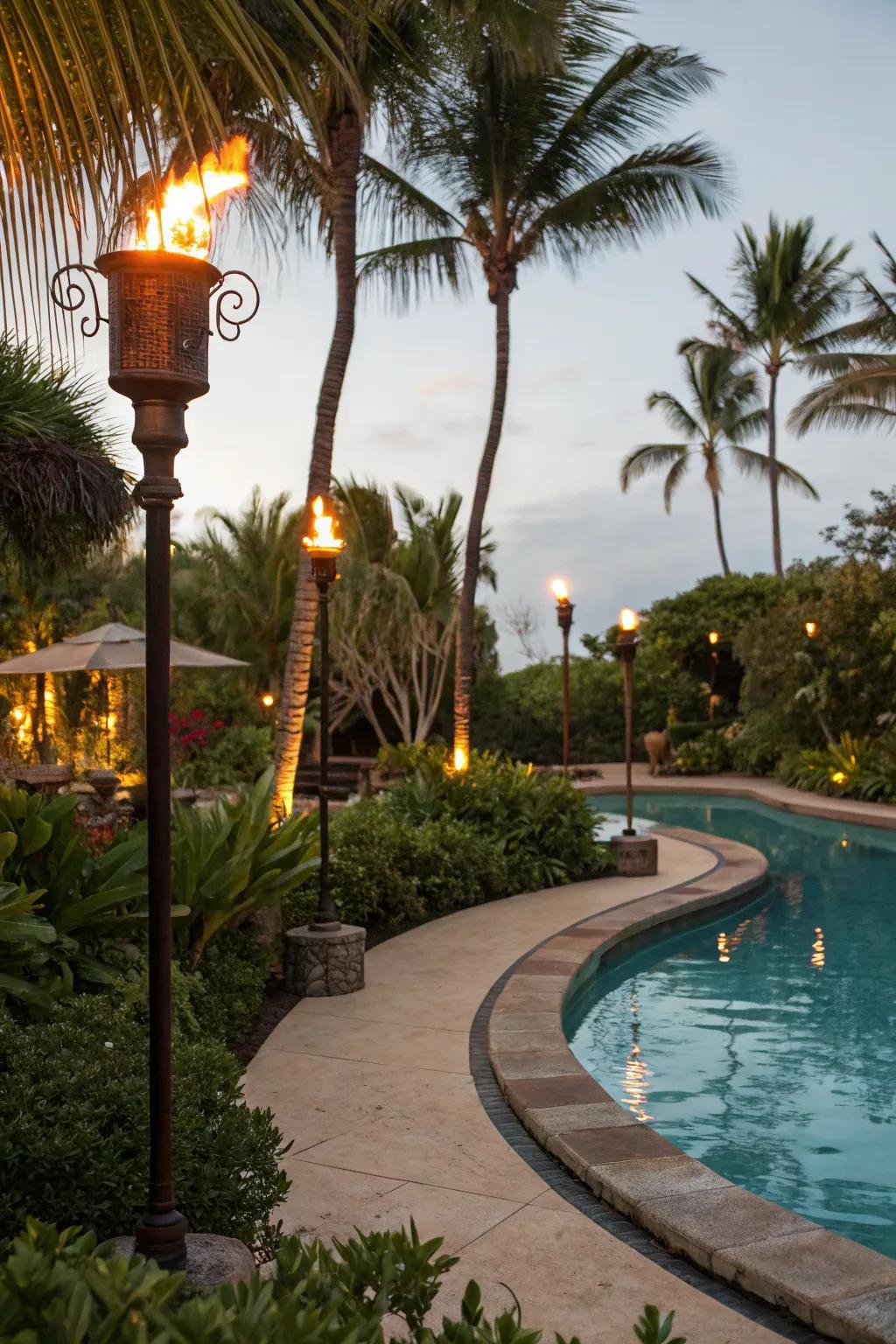 Tiki torches offer a warm and inviting tropical ambiance.