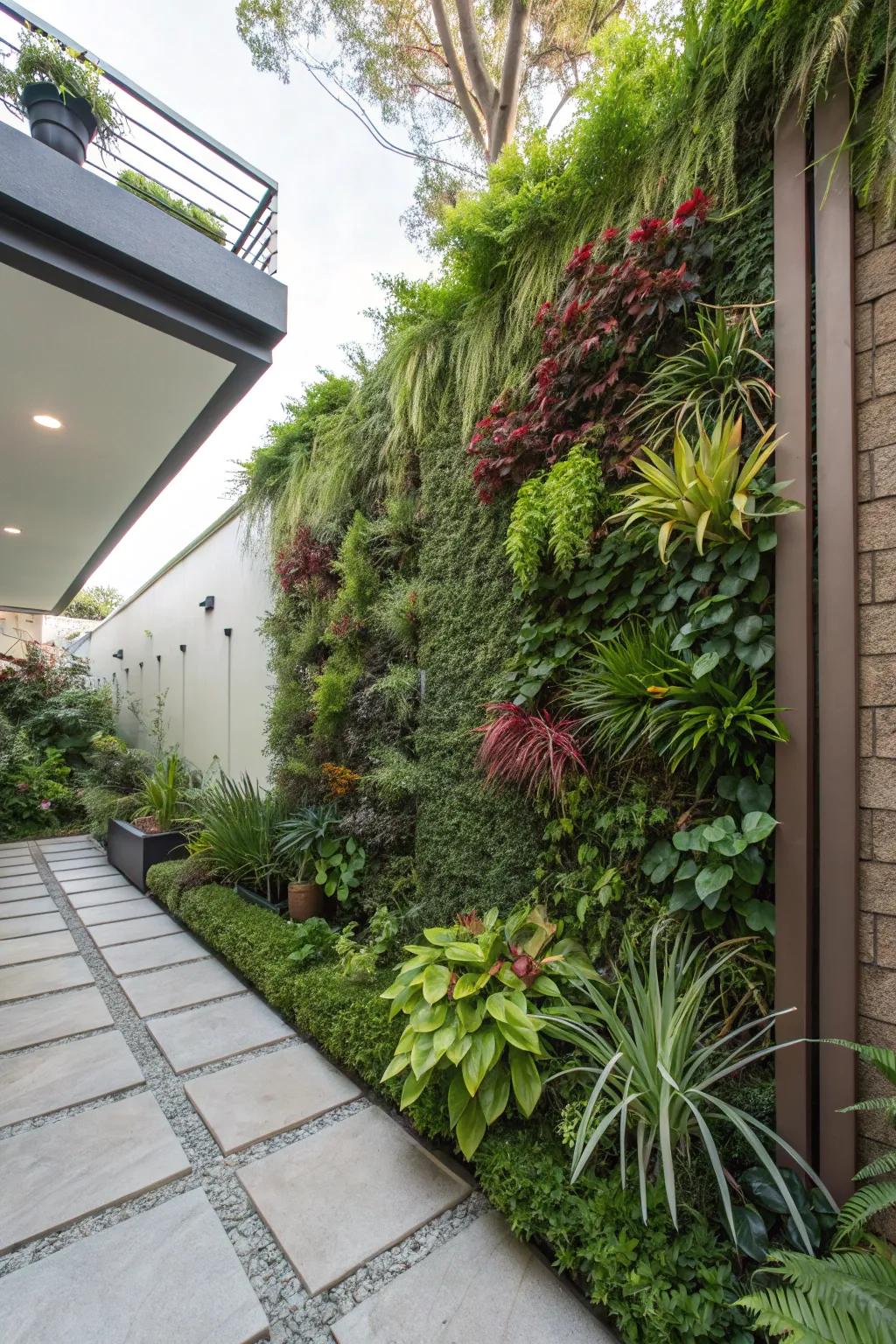 A vertical garden making the most of limited space with lush greenery.