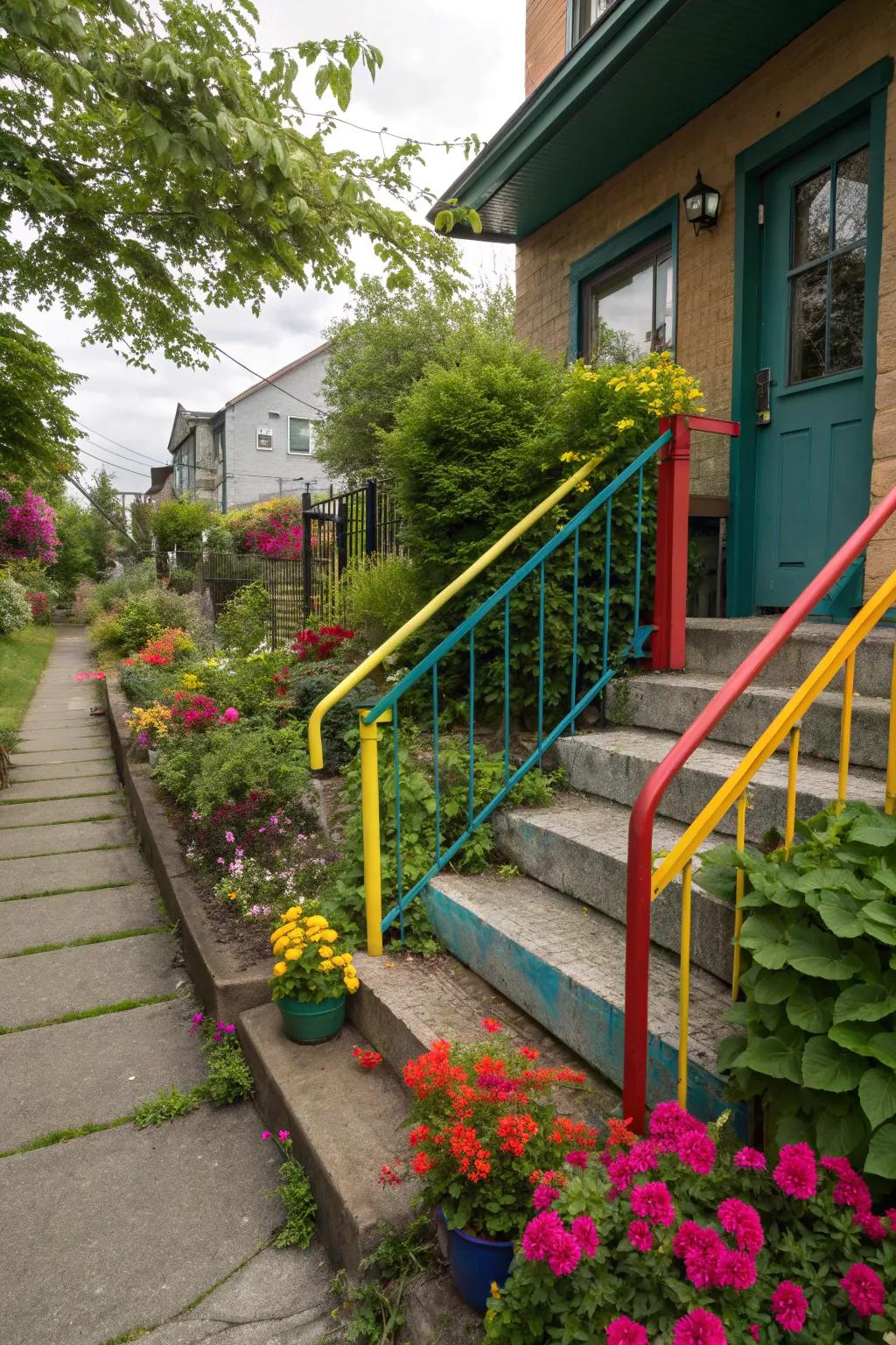 Colorful railings offer a fun pop of personality.