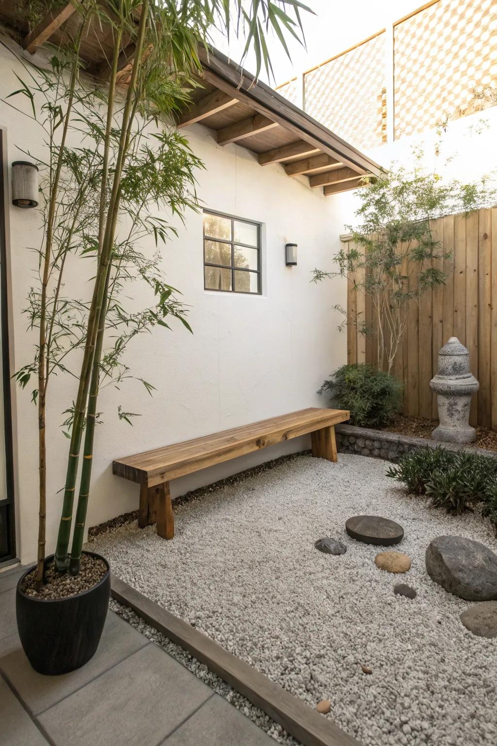 A Zen corner provides a peaceful retreat for meditation.