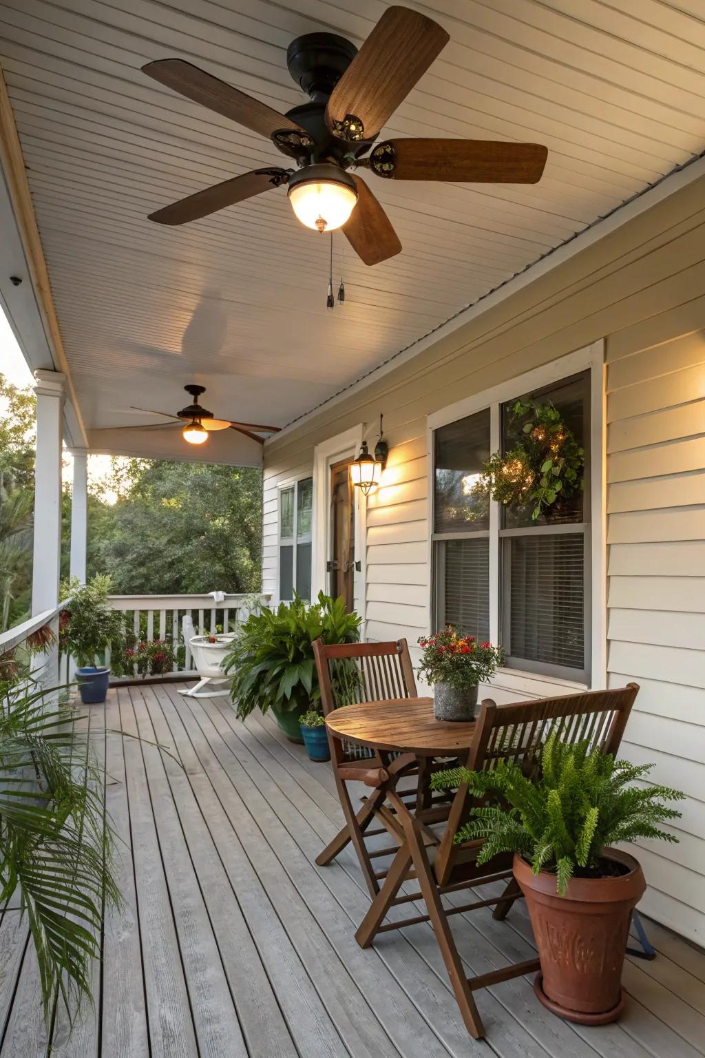 An outdoor ceiling fan keeps your porch cool and comfortable.