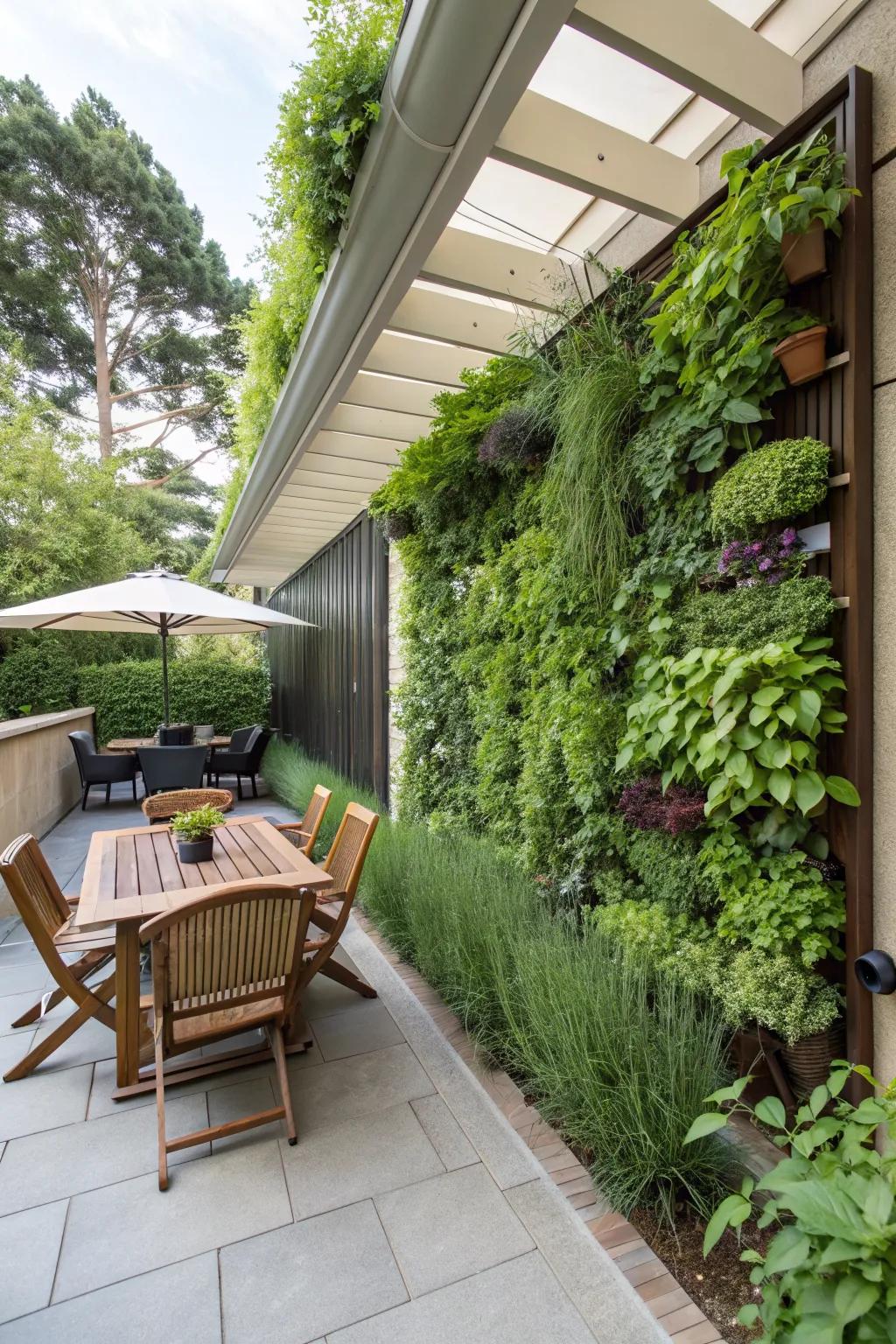 Vertical gardens maximize space and add fresh greenery to your patio.