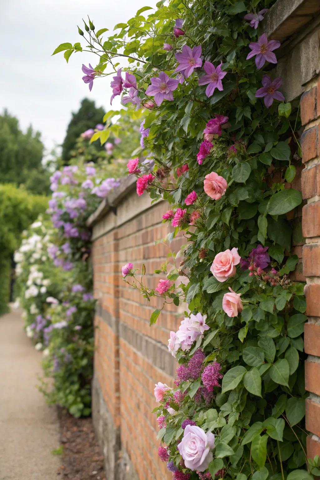 Let nature adorn your brick wall with vibrant climbers.