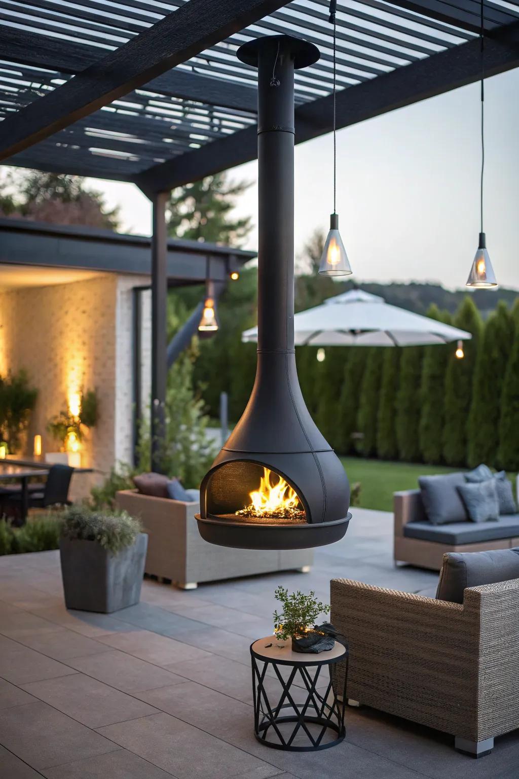 Add drama with a suspended chiminea.