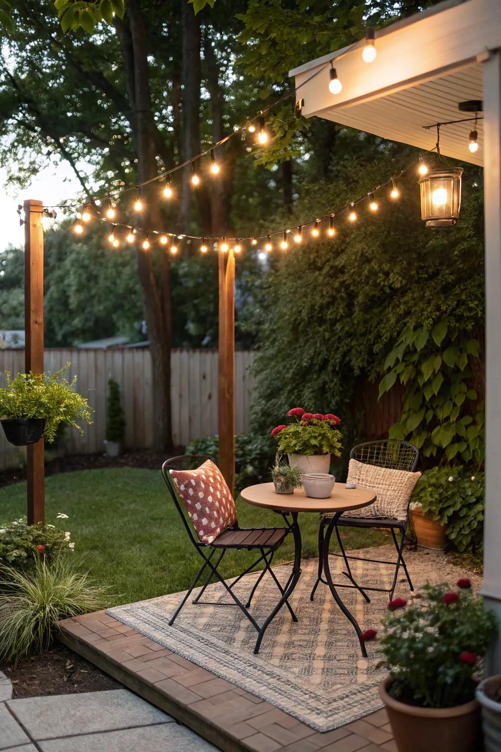 Dine al fresco with a charming corner dining setup.