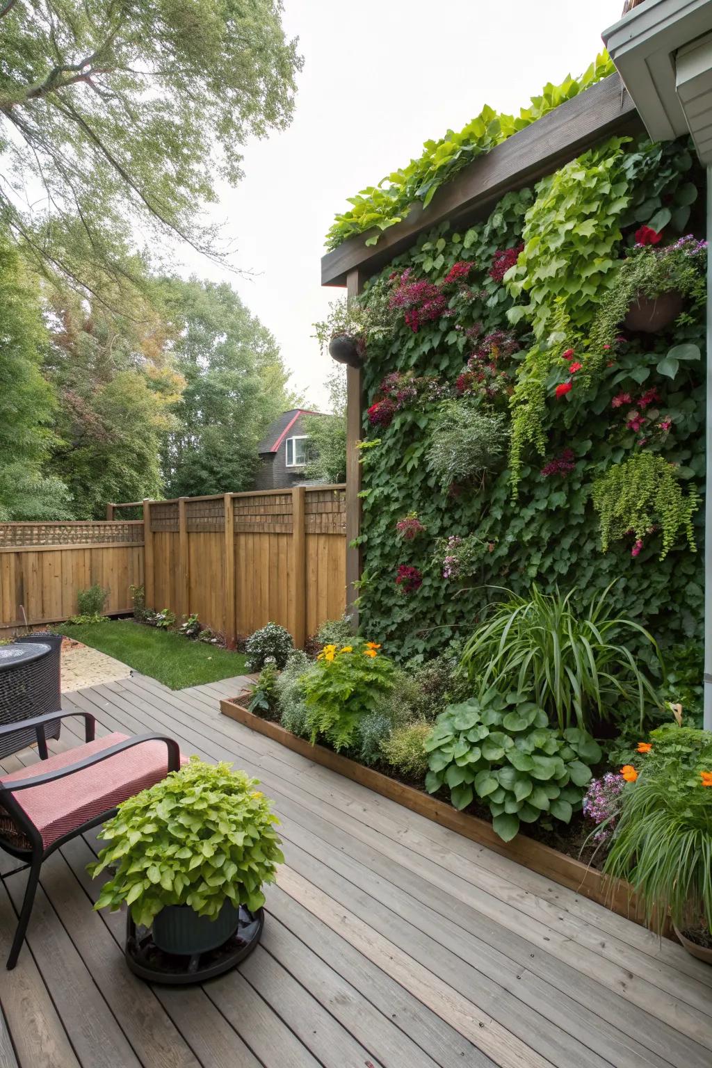 Vertical gardens add lush greenery without sacrificing space.