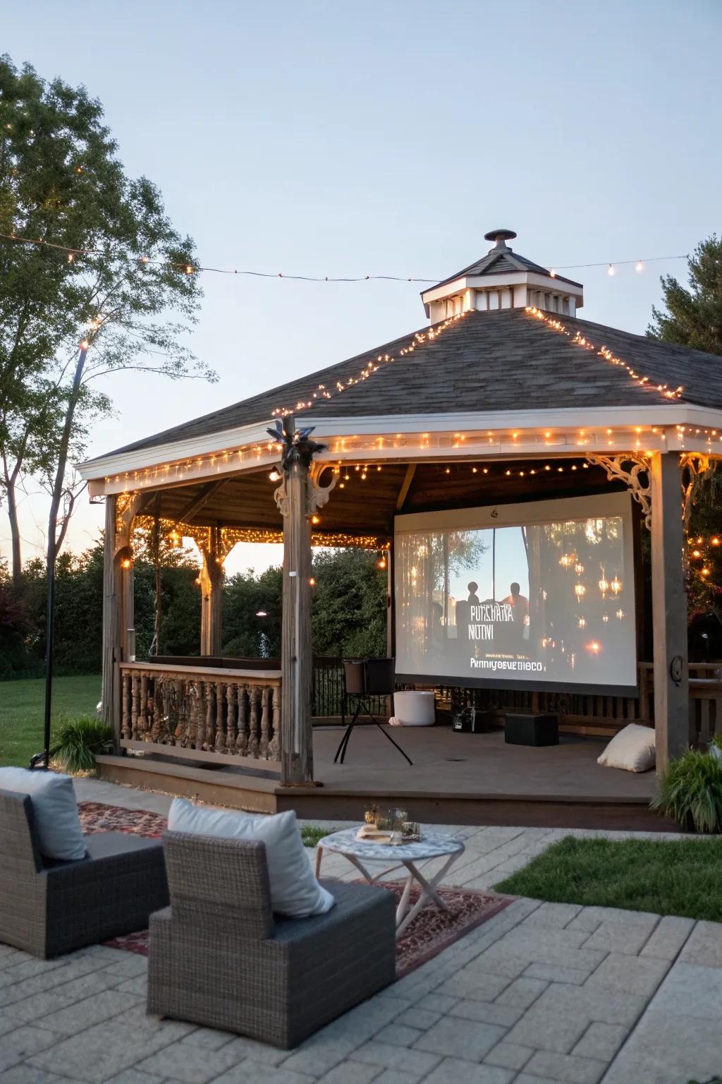 Enjoy movie nights in your gazebo theater.