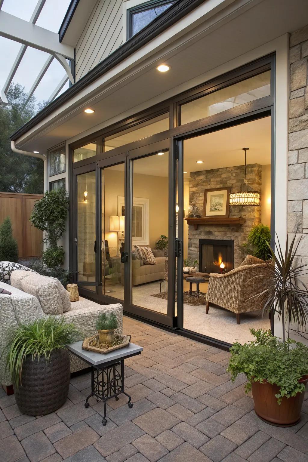 Achieve a seamless flow with sliding glass doors.