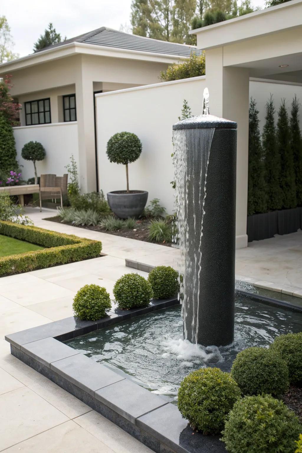 Pillar fountains make a modern statement in any garden.