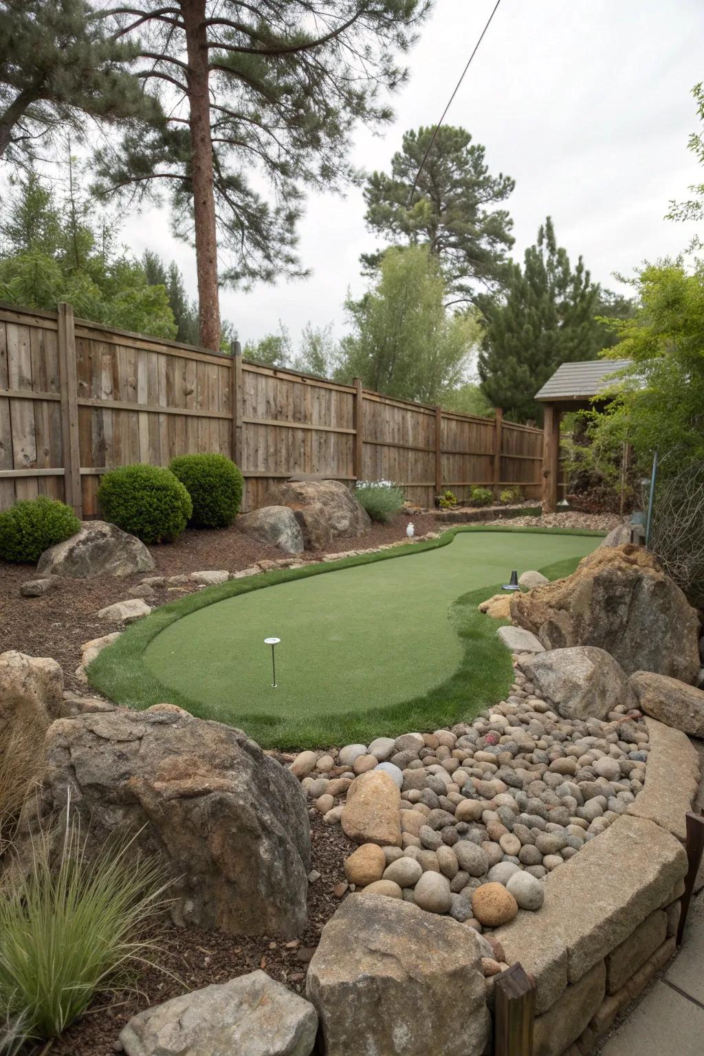 A rustic green integrates natural beauty into your backyard.