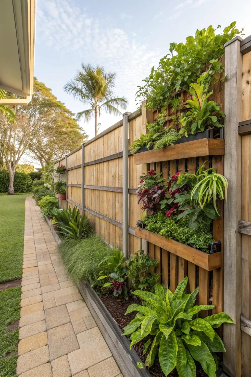 Maximize space with vertical gardens on fences or walls.