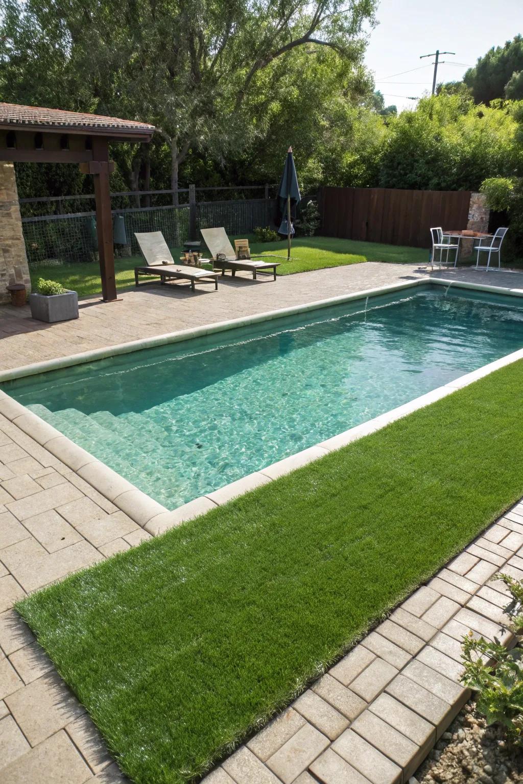 Artificial grass provides a safe, stylish poolside surface.