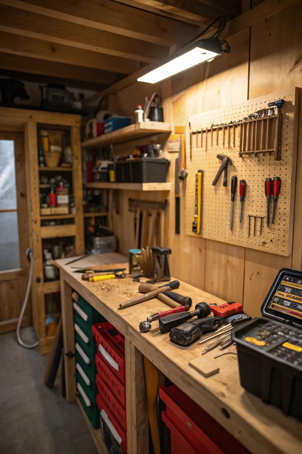 A functional workshop area within your man cave.