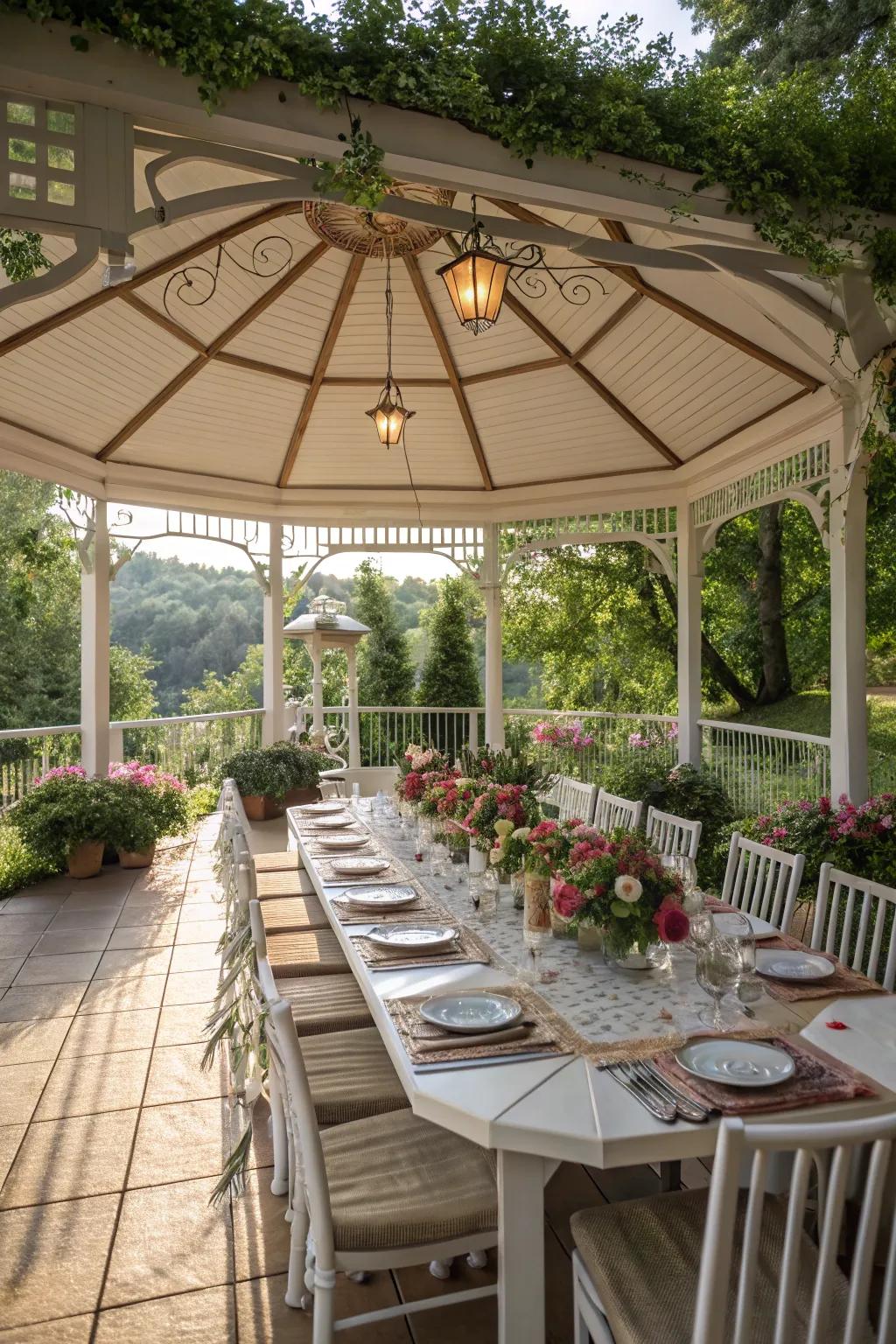 A large gazebo provides ample space for family and friends to gather.