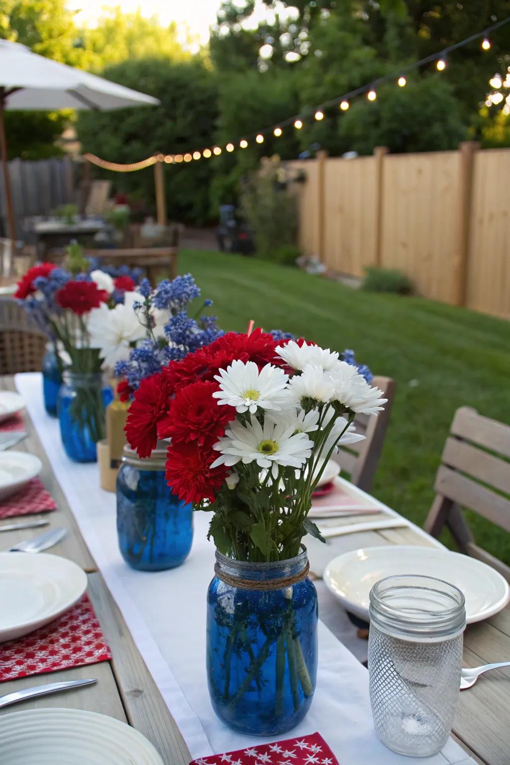 Patriotic centerpieces add natural beauty to your tables.