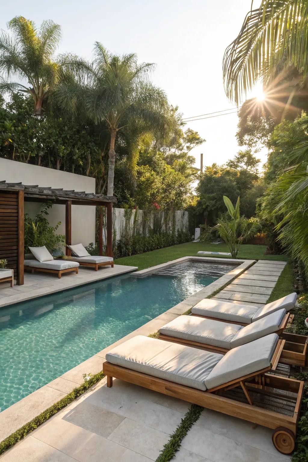 Built-in lounge beds offering ultimate comfort by the pool.