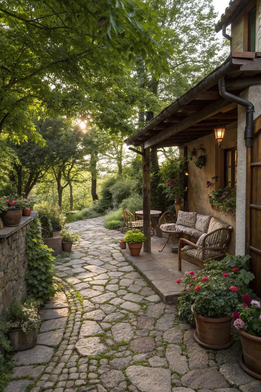 Cobblestone paving adding a touch of old-world charm.