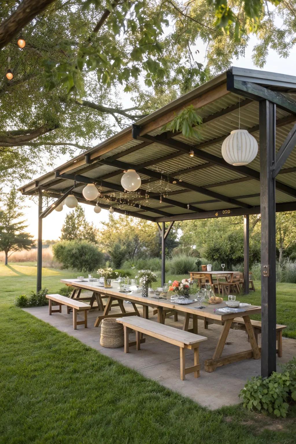 Extended roof overhangs enhance comfort with added shade and protection.