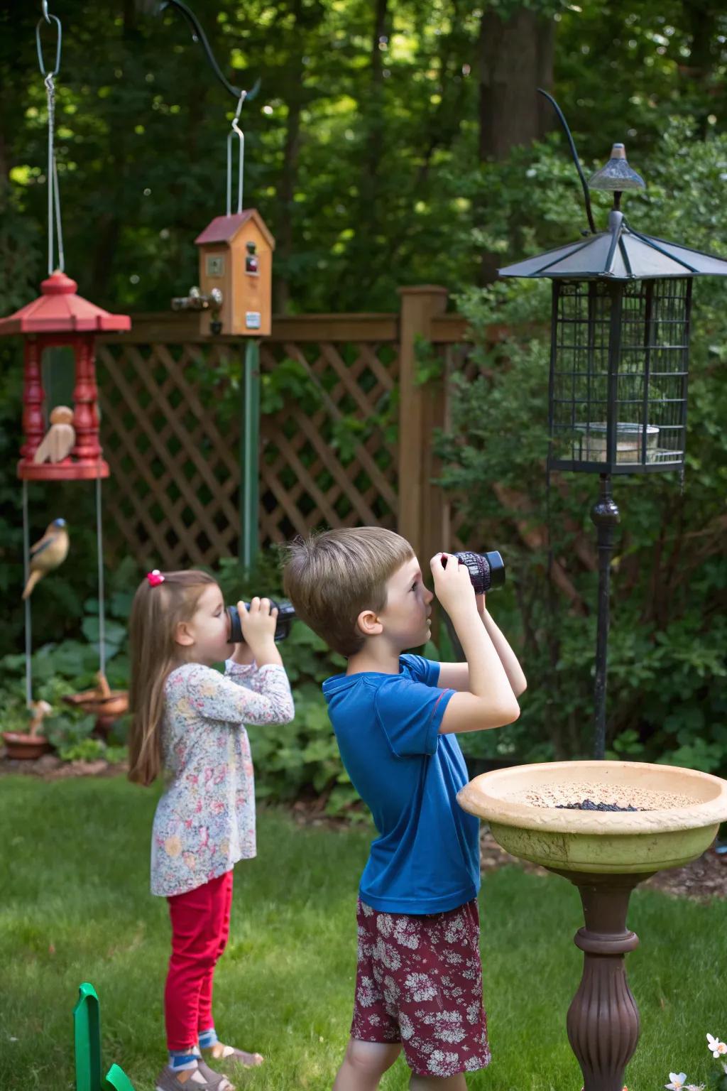 A serene birdwatching station for young nature enthusiasts.