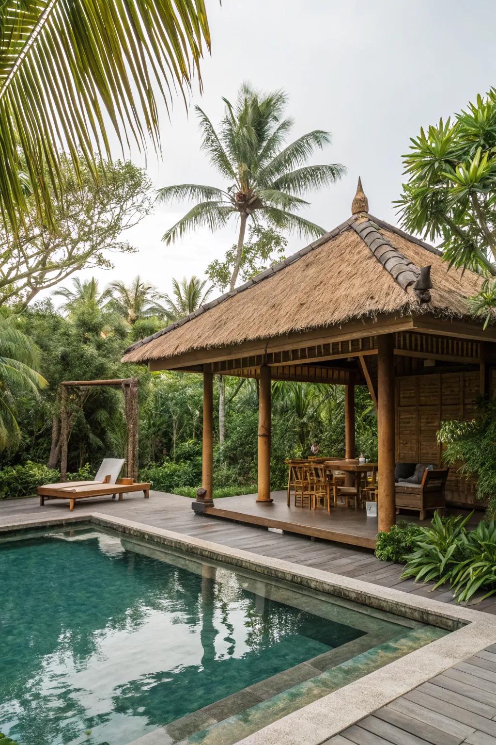 Experience the tropics with a bamboo-clad pavilion.