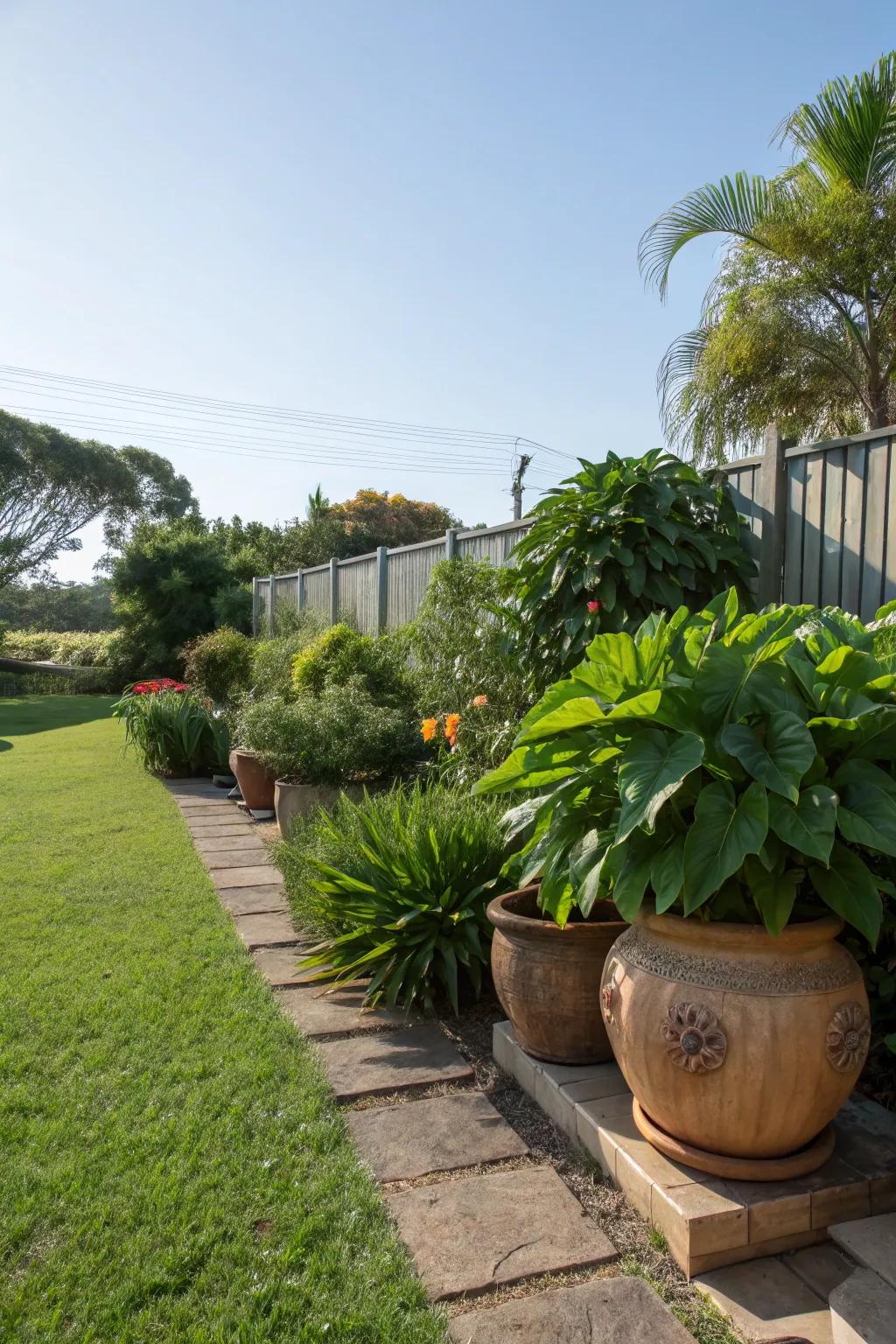 Potted plants provide a versatile and mobile privacy option.