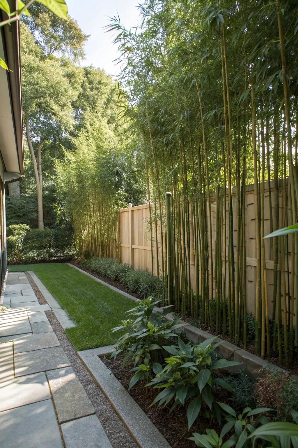 Layered bamboo offers a structured yet natural privacy barrier.
