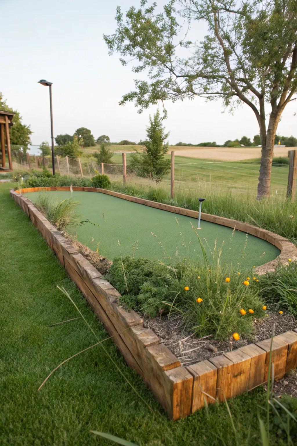Rustic wood edging adds charm and natural appeal.