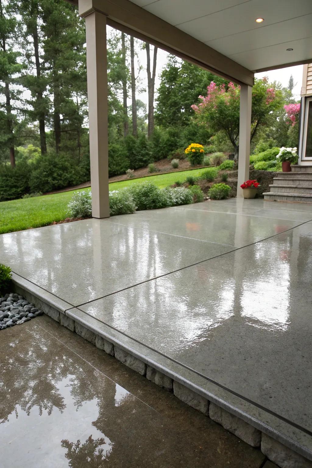 Sleek and shiny polished concrete patio.