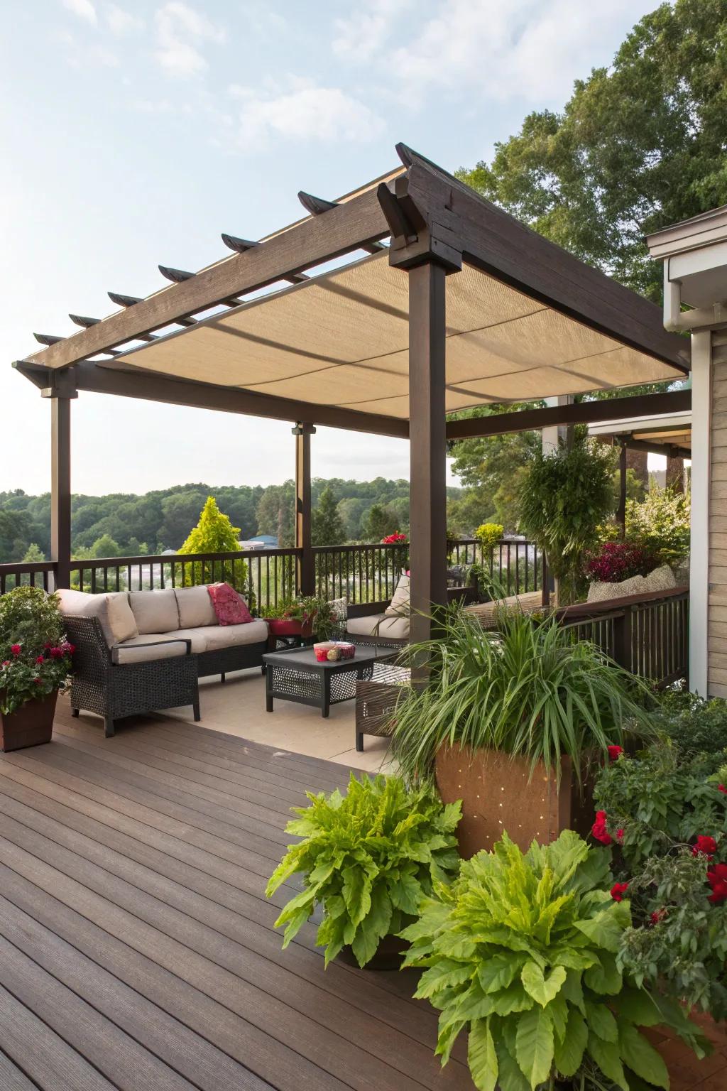 A private and stylish patio enhanced by a ramada.