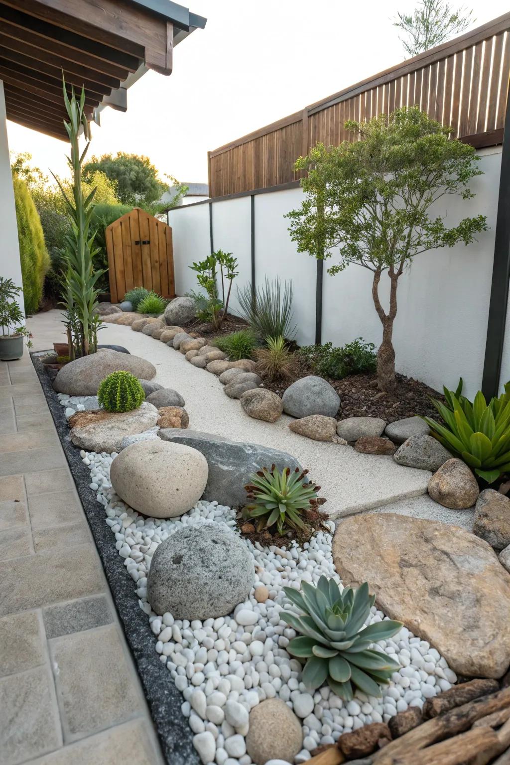 A rock garden adds a meditative and minimalist element to your sanctuary.
