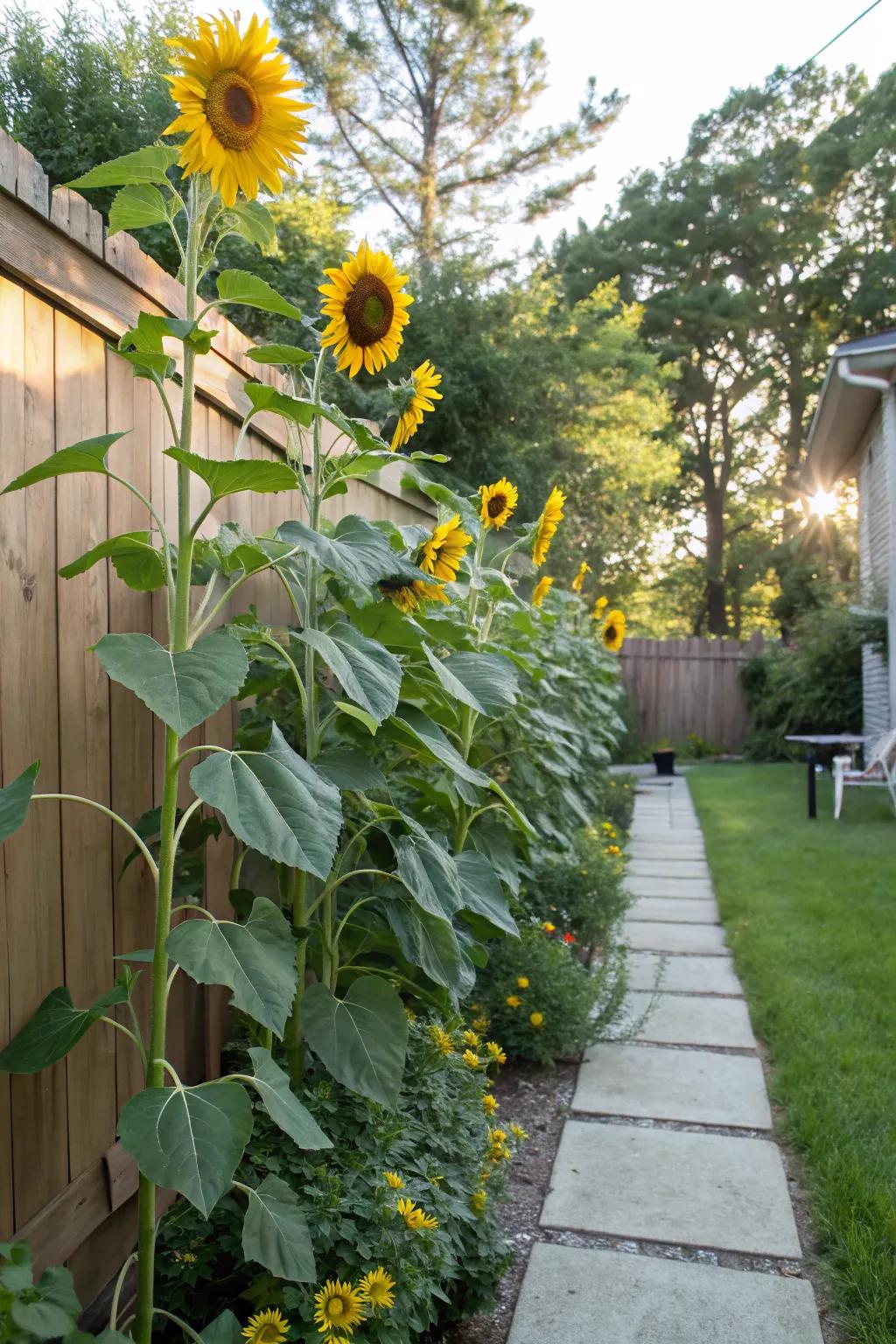 Sunflower screens providing privacy and beauty alike.