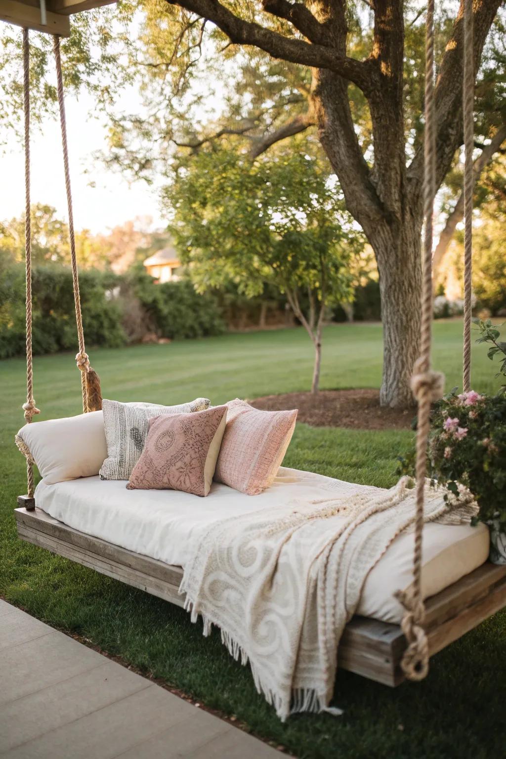 A swing bed offering a luxurious backyard retreat.