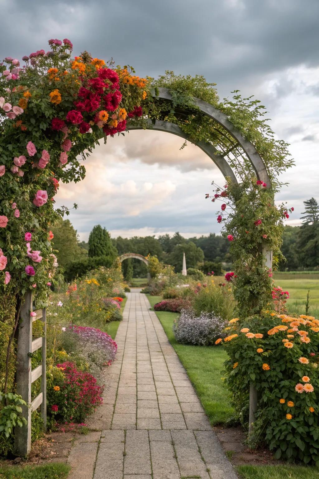 A floral archway inviting you into the wildflower garden.