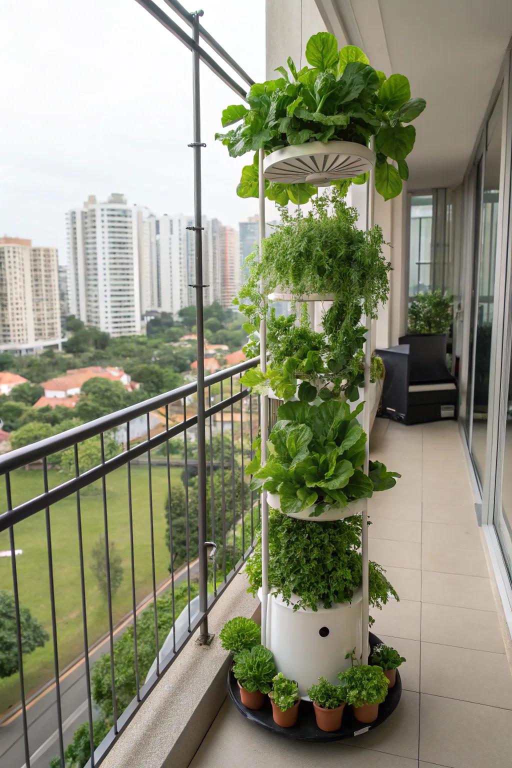 A vertical hydroponic system offers soil-free gardening.