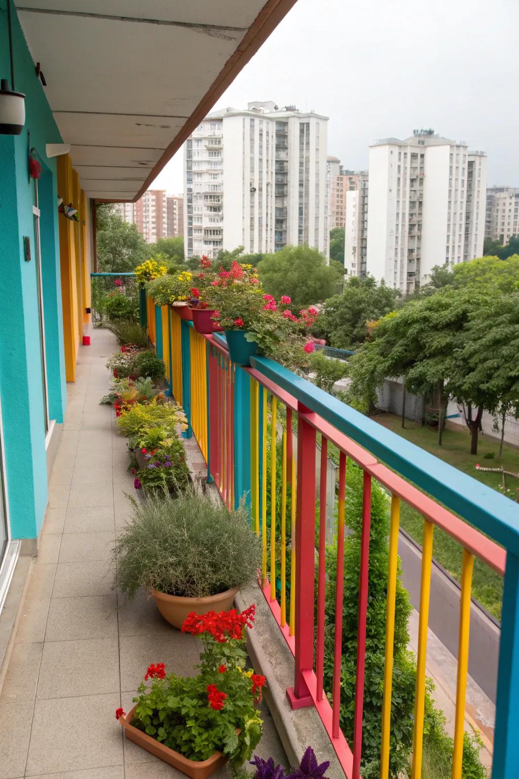 Colorful railings for a vibrant and lively balcony.