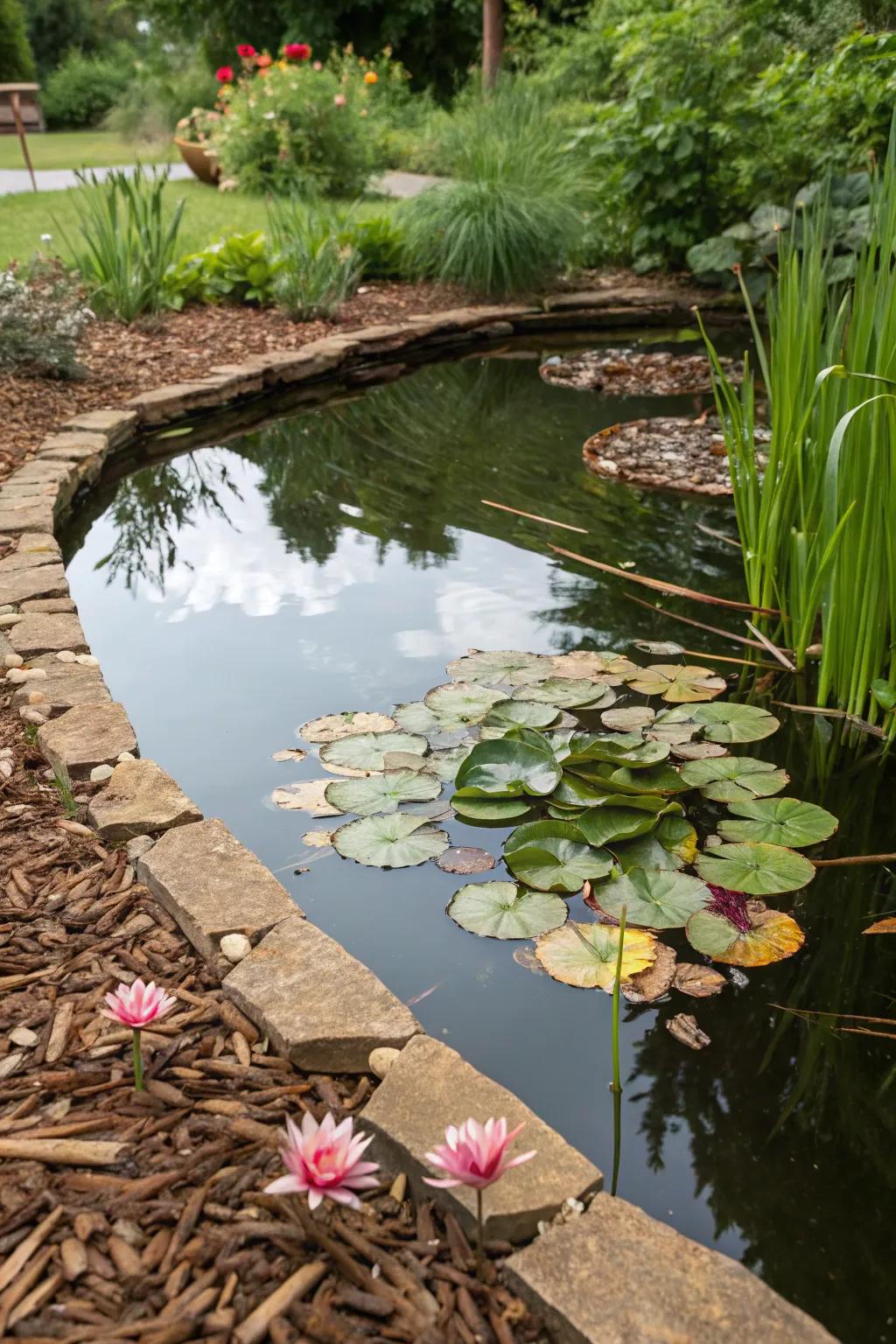 Create a serene water feature with a touch of bark.