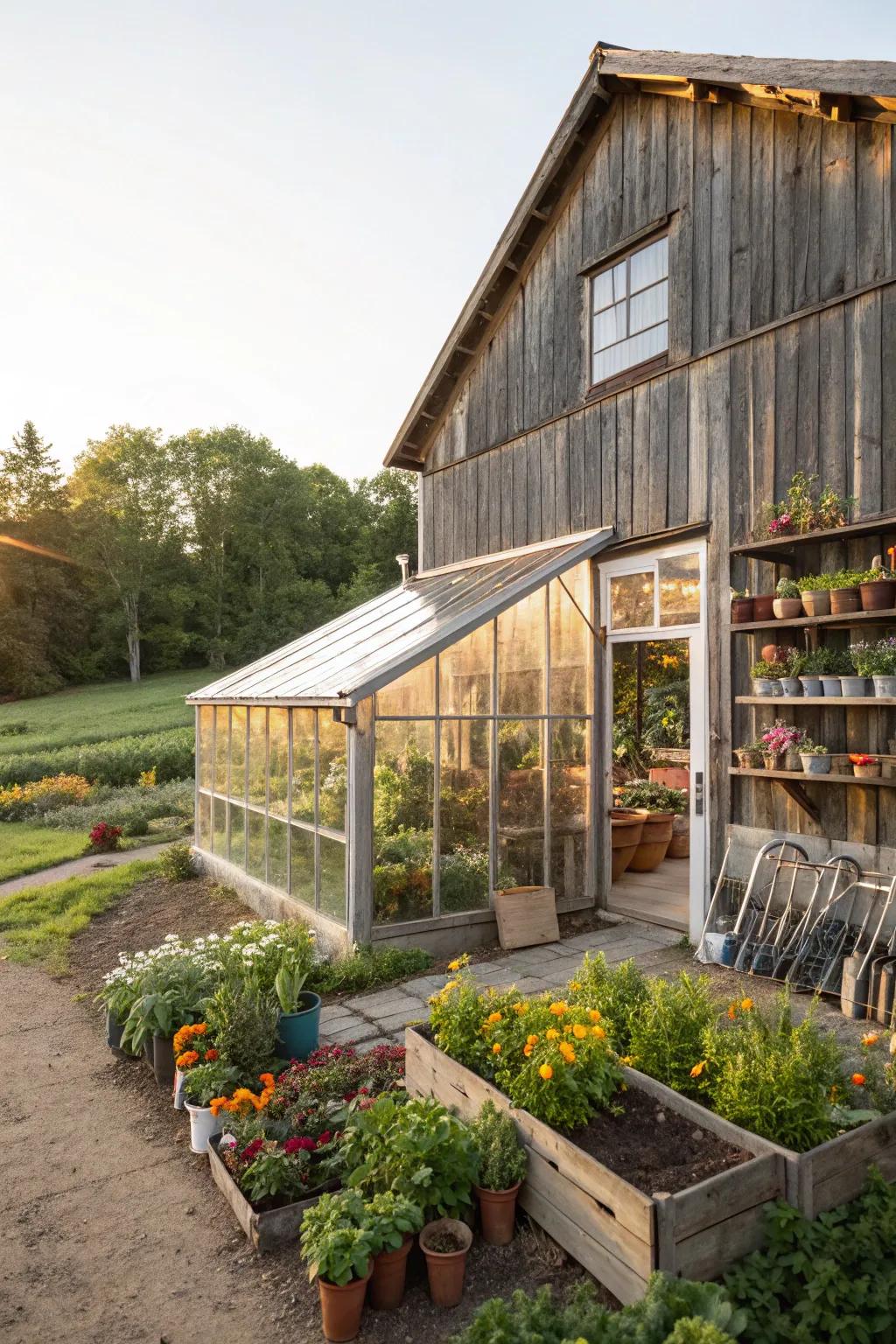 A greenhouse extension for year-round gardening.